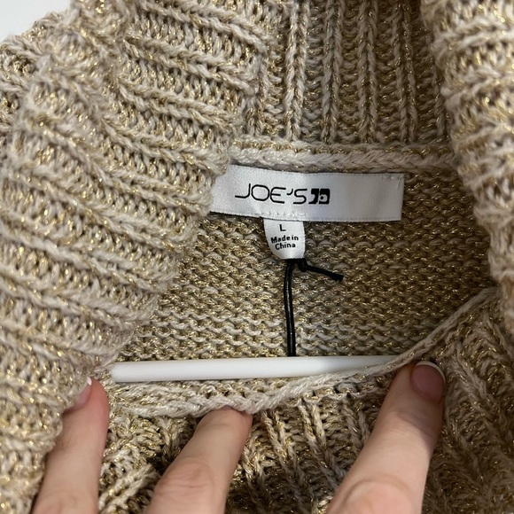 Joe's Jeans Lurex Sweater Women's Size Large Gold And Cream Metallic Turtle Neck - Picture 2 of 6